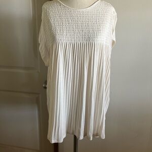 Time and Tru White Smocked Bib Collar Blouse